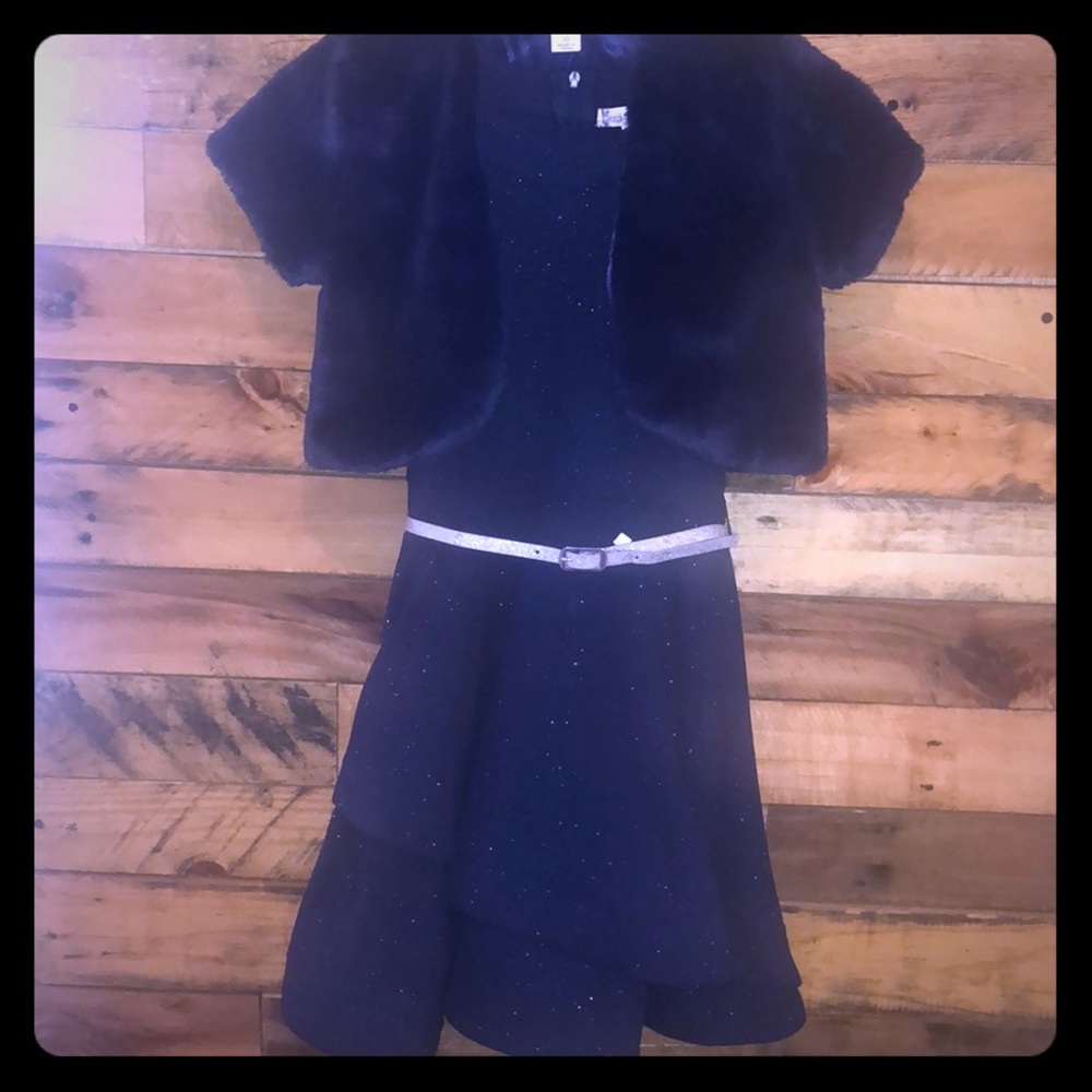 Girls Navy Blue Dress w/ glitter accents